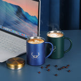 Nordic Style 400ml Coffee Cup with Lid 304 Stainless Steel Office Mug with Handle Home Student Double-Layer Insulated Water Cup