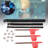 Metal Lathe Turning Tool Kit 3 PCS S07K/ S10K/ S12M-SCLCR06 Boring Bars 10 PCS CCMT0602 Carbide Inserts 3 Plum Wrenches