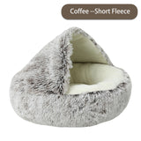 New 2 In 1 Hooded Cave Winter Warm Cat Dog Bed Round Soft Long Plush Dog House Bed For Small Dogs Kennel Cats Pet Nest