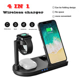 4 in 1  10W  Wireless Charging Station For iPhone 12 /13 Pro Max For Airpods iWatch Series Folding wireless charger desk lamp