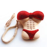 Creative Bikini Shape Landline Telephone with Red Headset, Push Button Corded Phone Telephone for Lady's Home Bedroom Decoration