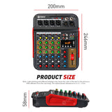Professional Stereo 6 Channel 48V Audio Mixer DJ Consoler With Phantom, Bluetooth , USB To PC Record Playback