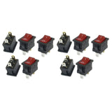 10 Pcs Red Light Illuminated ON/OFF 2 Position SPST Boat Rocker Switch 3 Pin