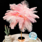 DIY Creative Feather Table Lamp Warm White Light Tree Feather Lampshade Girl LED Wedding Decorative Lights Pink White Birthday