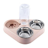 3 in 1 Dog and Cat Feeding Bowl with Dog Water Bottle 500ML Automatic Drinking Pet Bowl Stainless Steel 3 Bowls of Pet Supplies