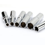 6pcs 1/2 Inch Deep Sockets Set 12.5mm Square Hole 78mm Length Auto Repair Hand Tools 8 10 12 14 17 19mm