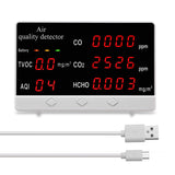 5-In-1 Air Quality Monitor Home Air Quality Detector Pollution Tester CO/CO2/HCHO/AQI/TVOC Real-time Monitoring With LED Screen