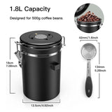 Coffee Jar Airtight 500G Beans,1.8L Beans Container,Vacuum Coffee Box With Spoon Storage Jar For Coffee Powder,Tea,Cocoa