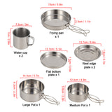 8PCS Camping Cookware Mess Kit Stainless Steel Cooking Pot and Pan Set with Plates Cups for Outdoor Camping Hiking Cooking Set