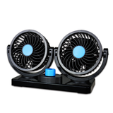 12V Car Cooling Fan With 360°Rotatable Dual Head 2 Adjustable Dashboard Electric Fan With Detachable Self-adhesive Tape Small
