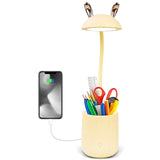 Cute Desk Lamp with USB Charging Port, Contact Control Eye-Caring Desk Lamp with Pencil Holder for Desk Table Bedroom