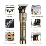 Professional Men T-blade Outliner Electric Hair Clipper Skull Embossed Metal Hair Trimmer USB Rechargeable Hair Cutter Machine