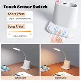 LED Desk Lamp with Pen Holder & Phone Stand, Desk Light,Table Lamp with USB Port,Press Control for Bedroom Reading