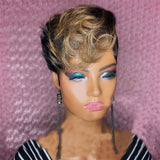 Short hair wig women's short straight hair partial gradient color chemical fiber headgear