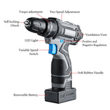 25V Cordless Electric Drill Electric Screwdriver 3/8-Inch 2-Speed Powerful Tool Screwdriver Drill with Battery & Adapter Box