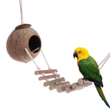 Natural Coconut Shell Bird Nest Parrot House Hut Cage Toy Hideaway With Ladder Stand Bird Toys Accessories