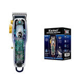 Kemei Cordless Transparent Hair Clipper for Beginner Salon Fade Hair Cutter Beard Trimmer Razor LED Display Grooming Kit