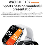 Smart Watch F107 Men Big Screen BT Call Blood Glucose Body Temperature Monitor Voice Assistant Women Fashion  Smartwatch