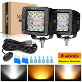 NAOEVO 72W Auto Led Light Bar 3inch Work Light Amber White Strobe Led Pods DRL 12 24V for Jeep Tractors Boat 4x4 Truck Fog Lamp