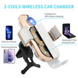 2-in-1 cooling dual-coil wireless charger for folding screen Samsung Z Flip3/4,15W QI Wireless Charger Car Mobile Holder