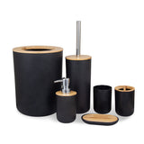 NEW Bathroom Accessories Set 6 Pieces Bamboo Room Set Toothbrush Holder Soap Dispenser Toilet Brush Trash Can Bathroom